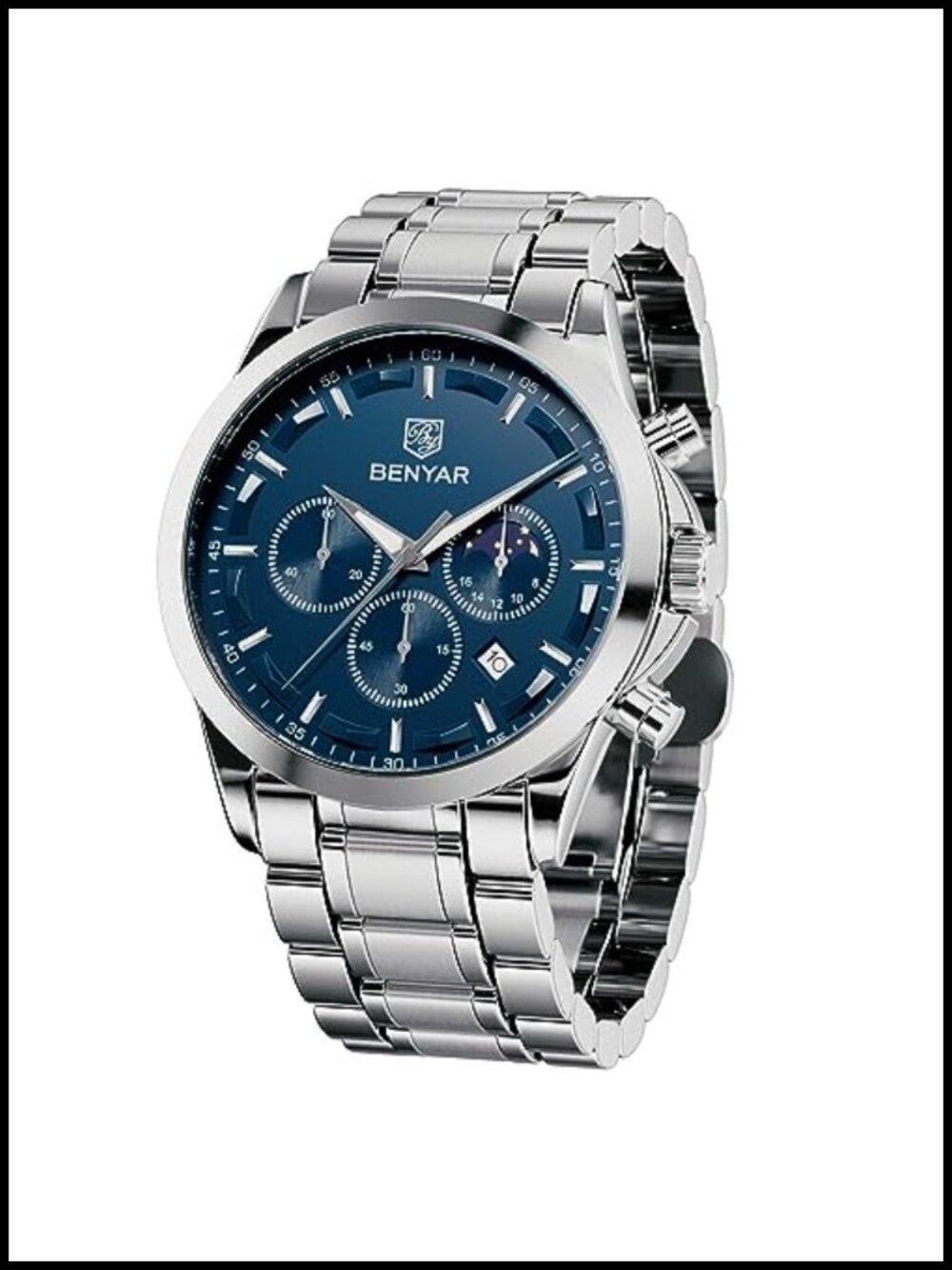 Mens Quartz Chronograph Watch Stainless Steel Waterproof Luminous